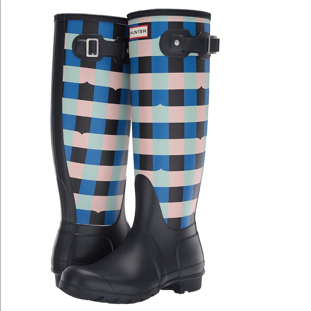 NWT Hunter Navy Gingham Original Tall Rain Boots